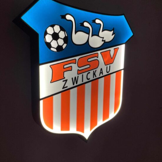 FSV Zwickau LED-Leuchtschild mit 3D-Effekt und Rot-Weiß Logo für Fanzimmer