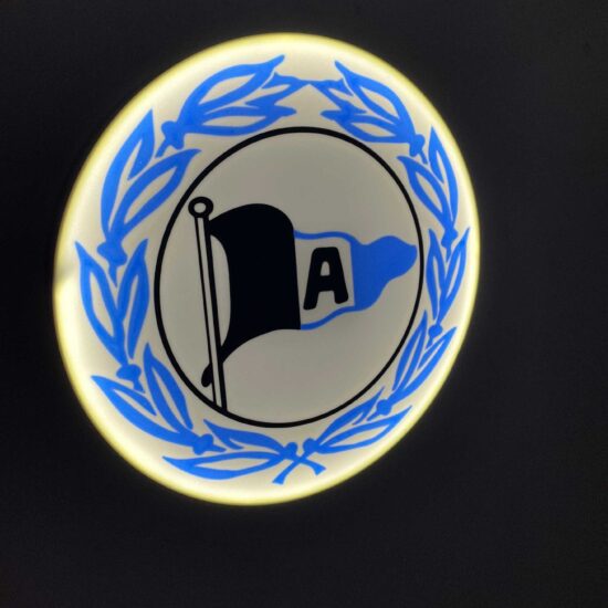 Arminia Bielefeld LED-Leuchtschild mit 3D-Effekt und Vereinslogo in Blau-Weiß-Schwarz